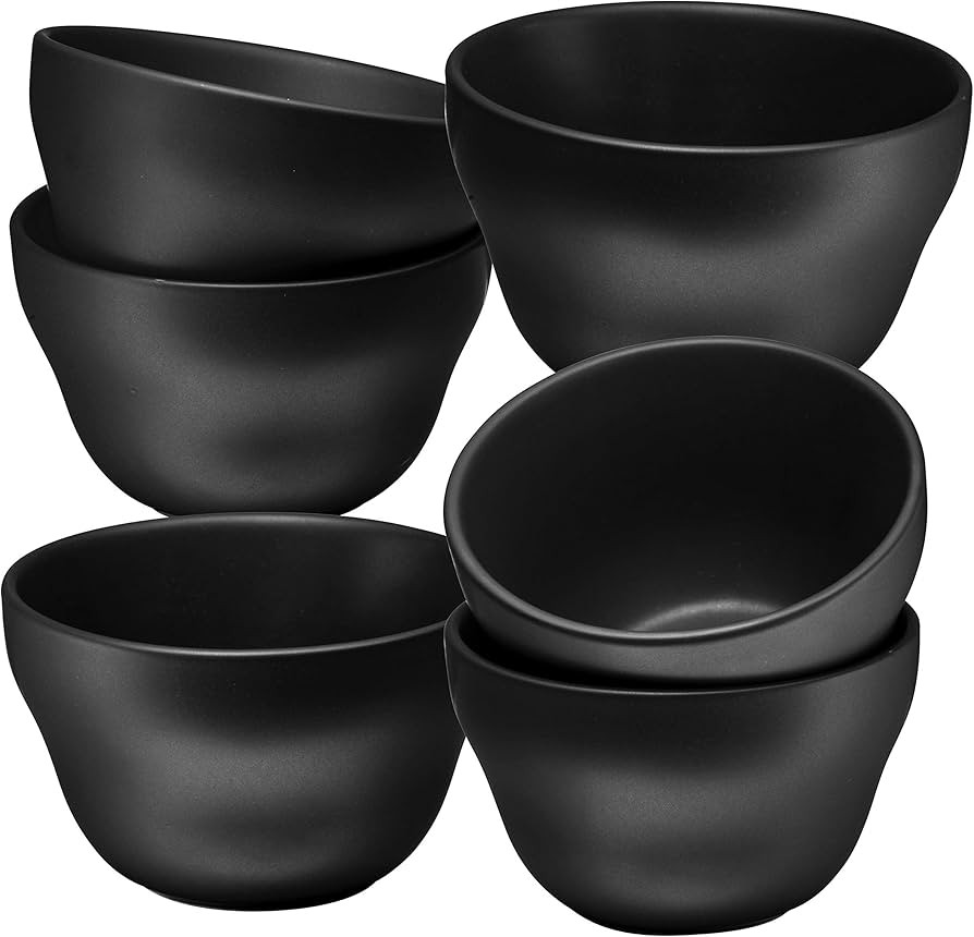 Amazon.com | Bruntmor 8 Oz Ceramic Dessert Bowl Set of 6 in Matte Black, 8 Ounces Ceramic Chip an... | Amazon (US)