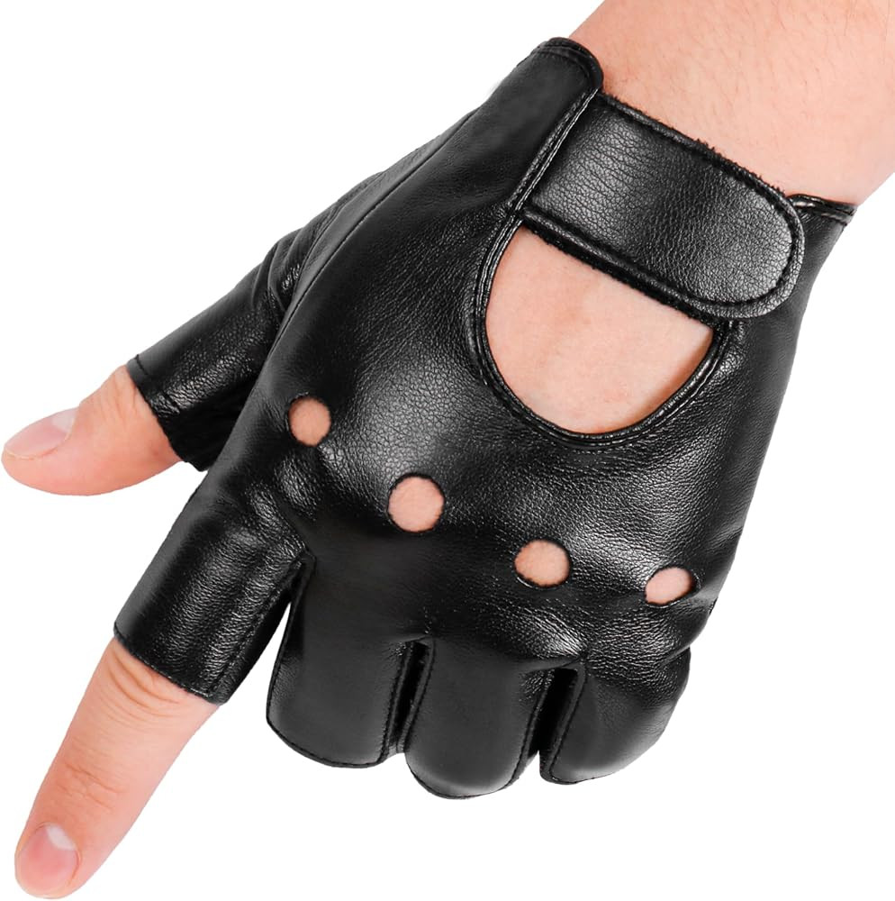 Black Fingerless Gloves for Men Women, Halloween PU Leather Half Finger Glove Driving Performance... | Amazon (US)