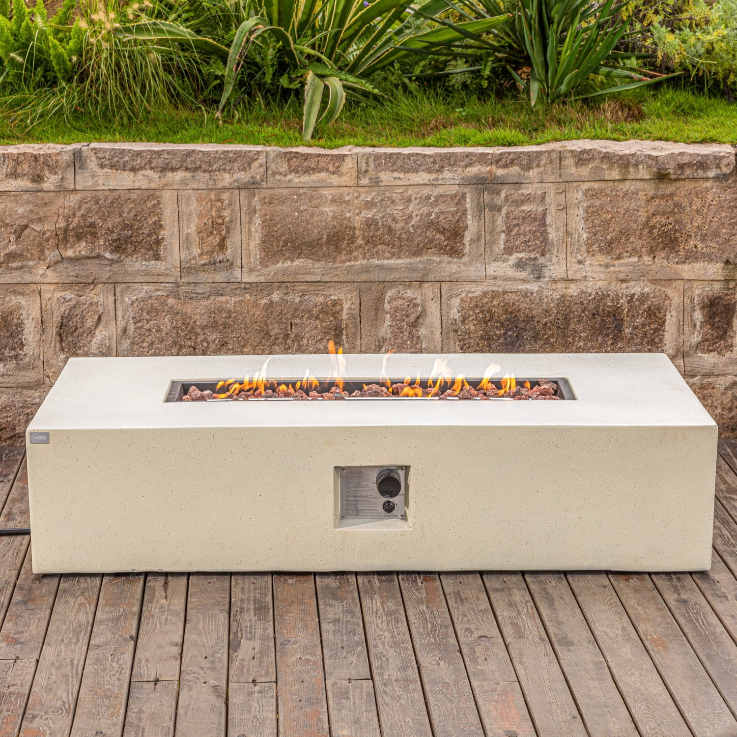 COSIEST Rectangle Outdoor Propane Fire Pit Table Sandstone Concrete-Like - Walmart.com | Walmart (US)
