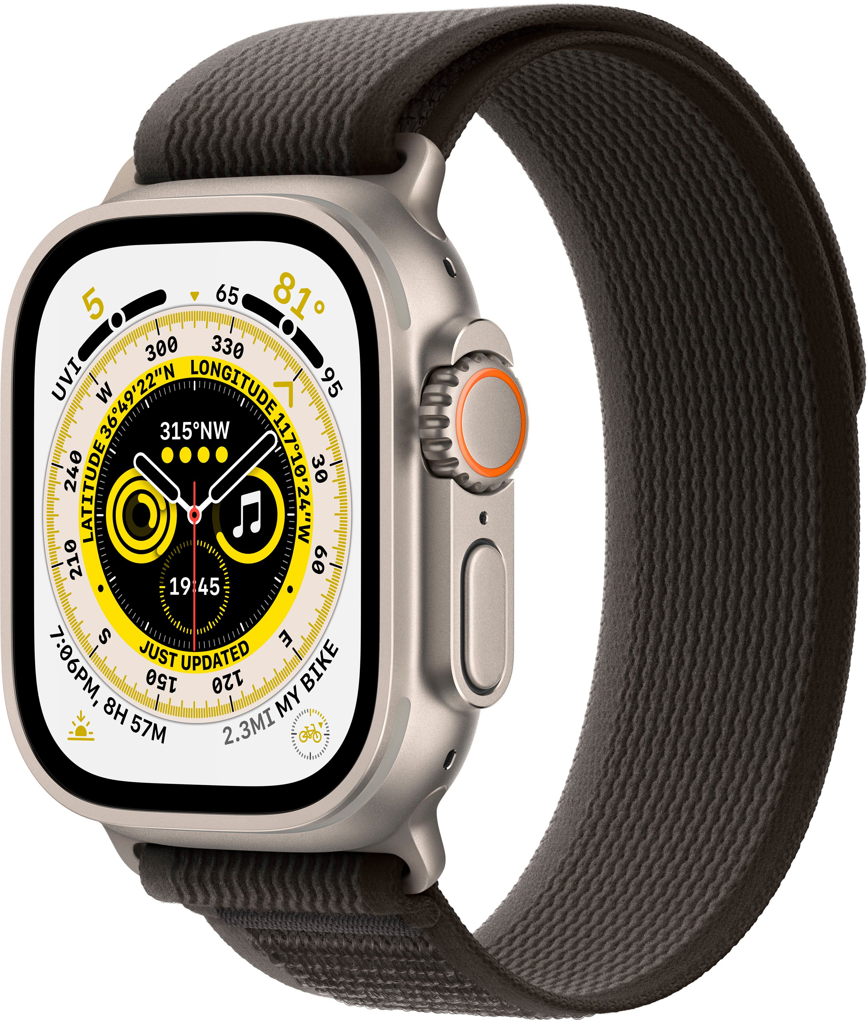 Apple Watch Ultra (GPS + Cellular) 49mm Titanium Case with Black/Gray Trail Loop M/L Titanium MQF... | Best Buy U.S.