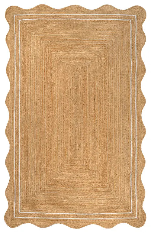JONATHAN Y Seaside Cottage Scallop Edge Jute Area Rug in Natural/white at Nordstrom, Size 8X10 Ft | Nordstrom