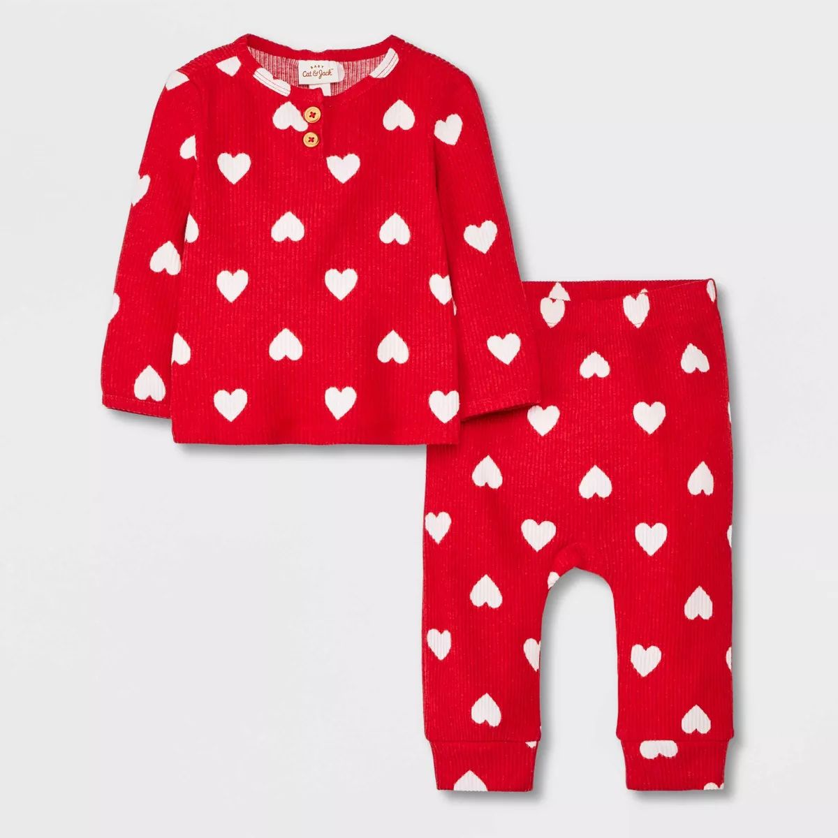 Baby Heart Cozy Ribbed Top & Bottom Set - Cat & Jack™ Red | Target
