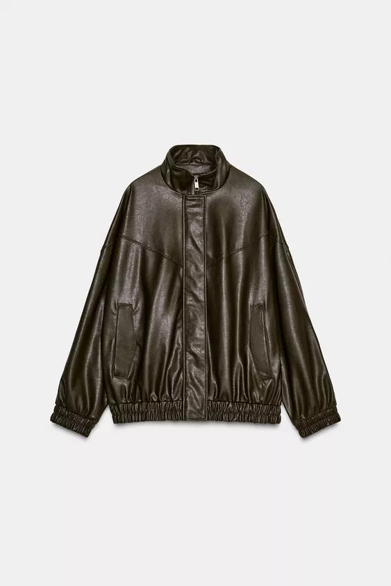 FAUX LEATHER HIGH COLLAR BOMBER JACKET | Zara US