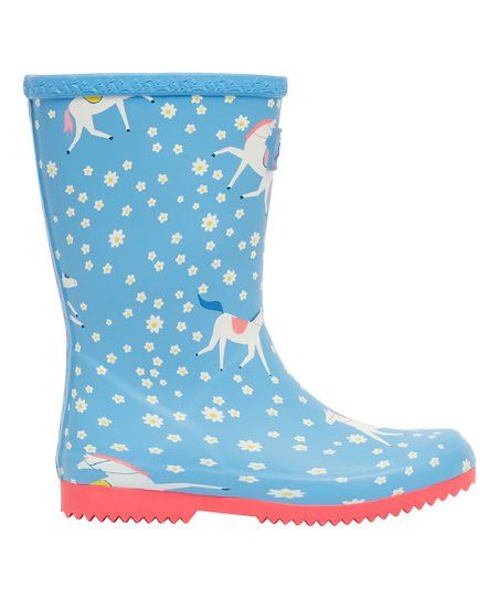 Joules Blue Horse Roll-Up Rain Boots - Girls | Zulily