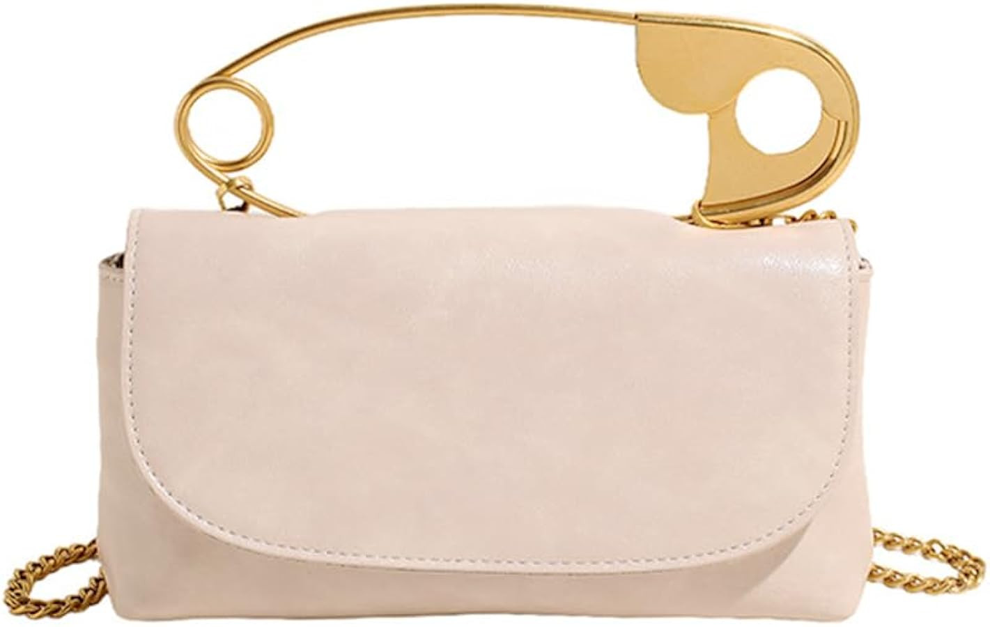Women's Unique Safety Pin Crossbody Purse Leather Clutch Bag With Gold Handles Chain | Amazon (US)