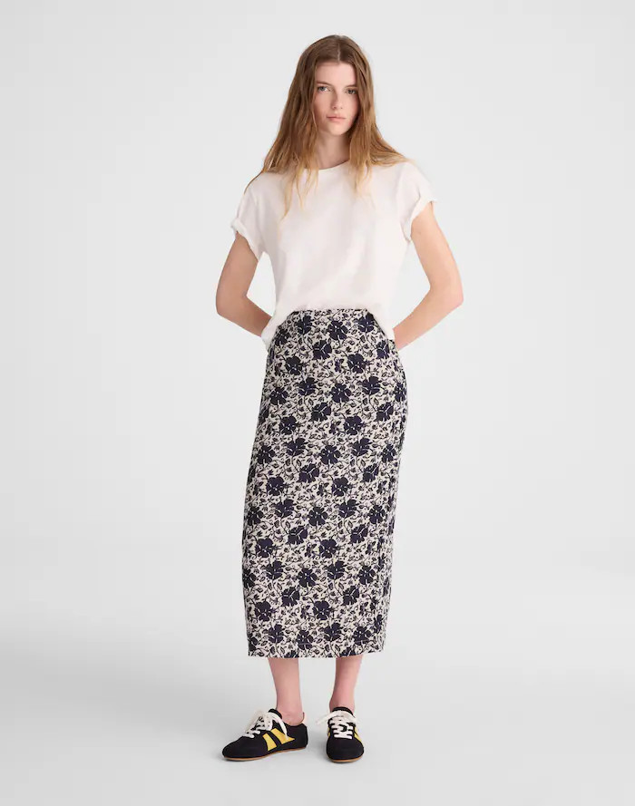 Pull-On Midi Skirt in Floral-Print Linen | Madewell