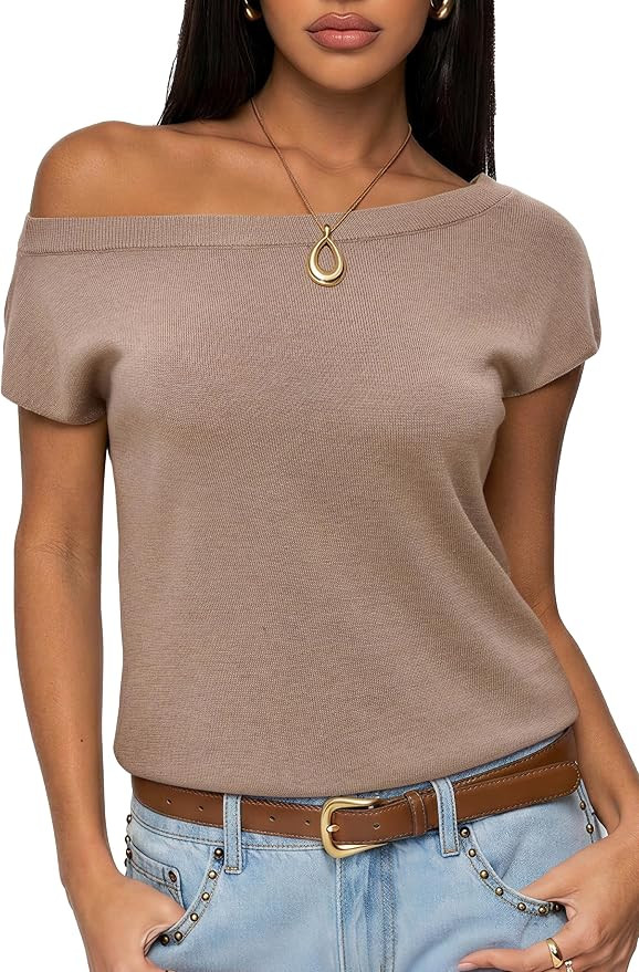 SUUKSESS Women Silk Cashmere Blend Off The Shoulder Tops Summer Lightweight Knit Trendy Sweaters ... | Amazon (US)