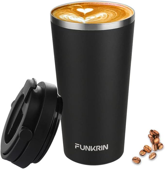 Funkrin Insulated Coffee Mug with Ceramic Coating, 16oz Iced Coffee Tumbler Cup with Flip Lid and... | Amazon (US)