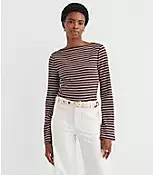 Stripe Ribbed Flare Sleeve Boatneck Top | LOFT