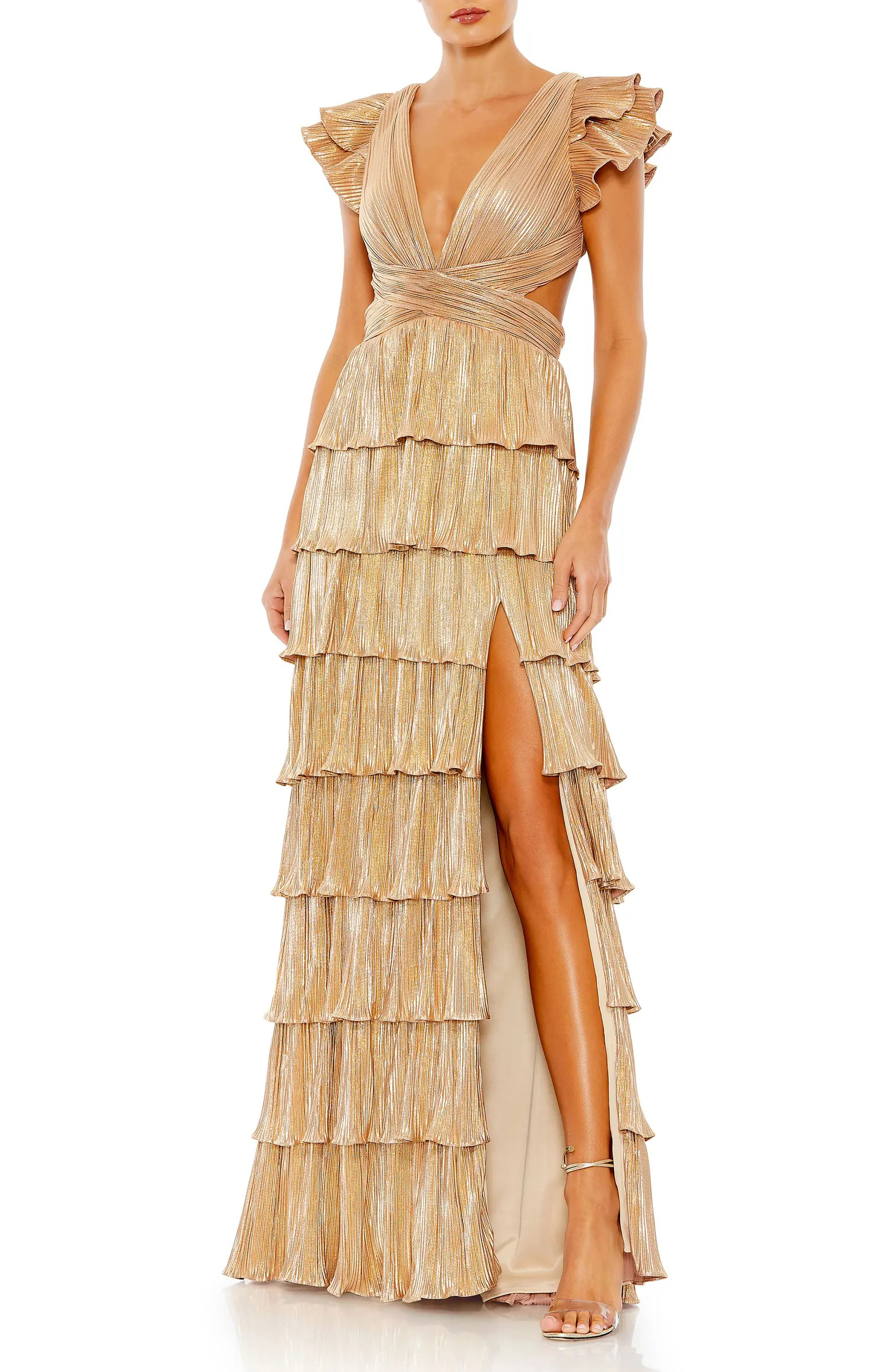 Ruffle Tiered Criss Cross Lace Up Gown | Nordstrom