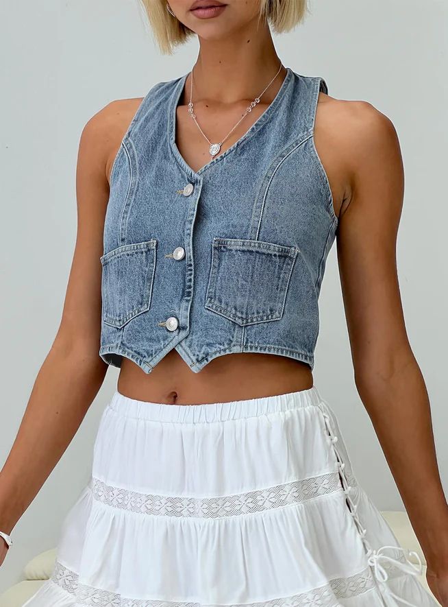 Thayer Denim Vest Top Mid Blue | Princess Polly US