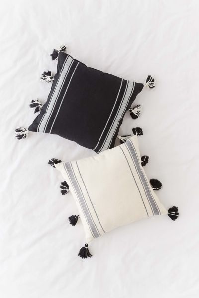 Ivy Fringe Striped Throw Pillow - White 18X18 at Urban Outfitters | Urban Outfitters US