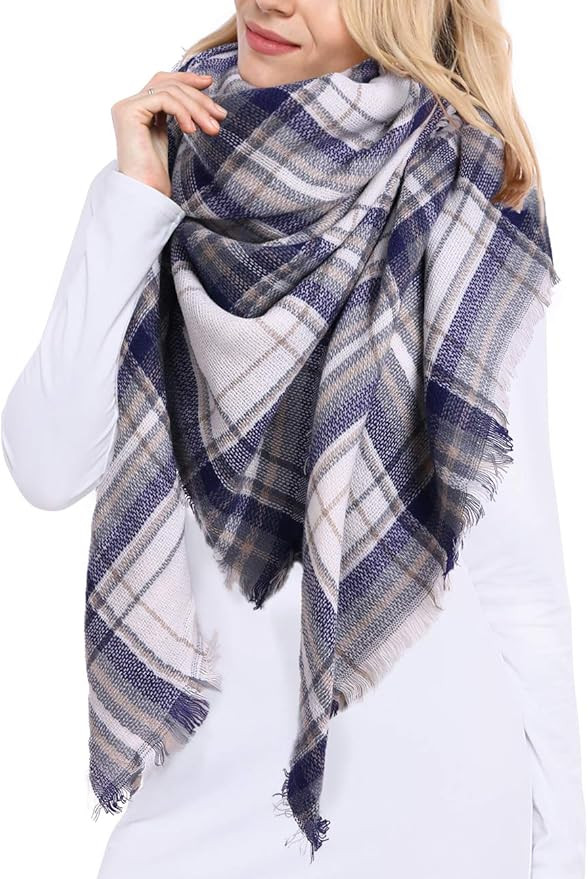 Bess Bridal Women's Plaid Blanket Winter Scarf Warm Cozy Tartan Wrap Oversized Shawl Cape | Amazon (US)