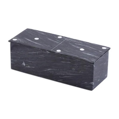 Dark Grey Marble Domino Set with Storage Box (9 Inch) | NOVICA
