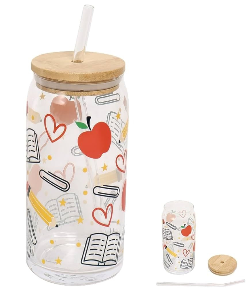 Hobby Lobby Classroom Glass Cup with Straw, 19 oz, Clear Glass Exterior, Glass Straw, Bamboo Lid,... | Amazon (US)