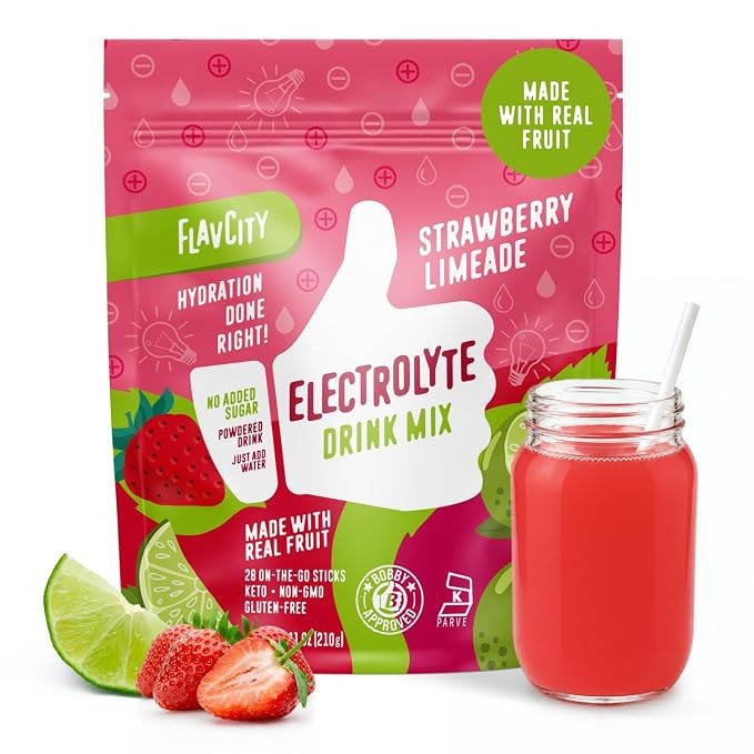 FlavCity Strawberry Limeade Electrolytes Powder Packets - 28 Hydration Packets - No Added Sugar -... | Amazon (US)