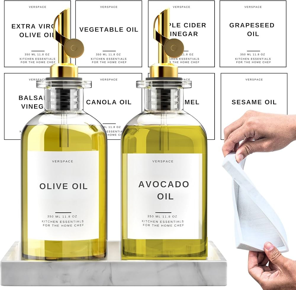 Olive Oil Dispenser Bottle For Kitchen With Silicone Tray & 40 Labels, Soy Sauce Dispenser, Coffe... | Amazon (US)