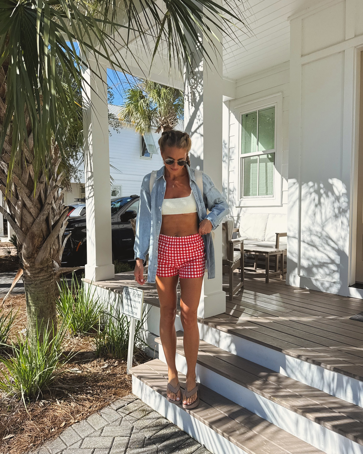 Beach outfit for rosemary beach 
Swimsuit does run a but small so wearing medium in top and large in bottoms 
Shorts I’m wearing my true size and medium in button up for a super oversized fit. It already runs oversized