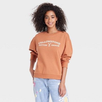 Women&#39;s Yellowstone Dutton Ranch Graphic Sweatshirt - Brown XXL | Target