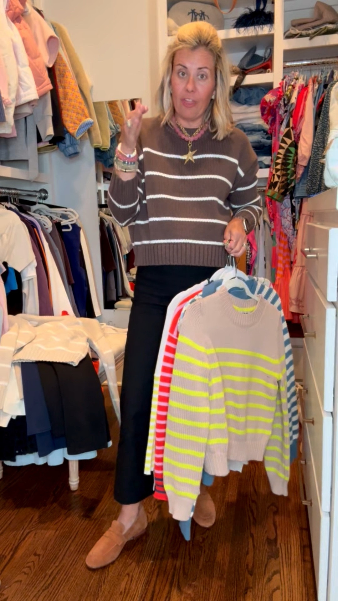 A striped sweater is such a statement piece. Put it around your shoulder or tie it around your waist to elevate any look. I’m showing my closet favorites. I wear an xs. 

#LTKmomlife #LTKdayinmylife #LTKOver40