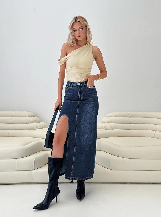 Saige Denim Maxi Skirt Mid Wash | Princess Polly US