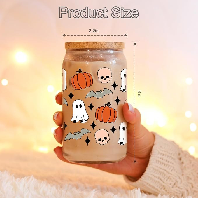 Coolife Halloween Pumpkin Ghost Skull Cups - 16 oz Pumpkins Fall Cup Mug, Tumbler Glass Cups w/Li... | Amazon (US)