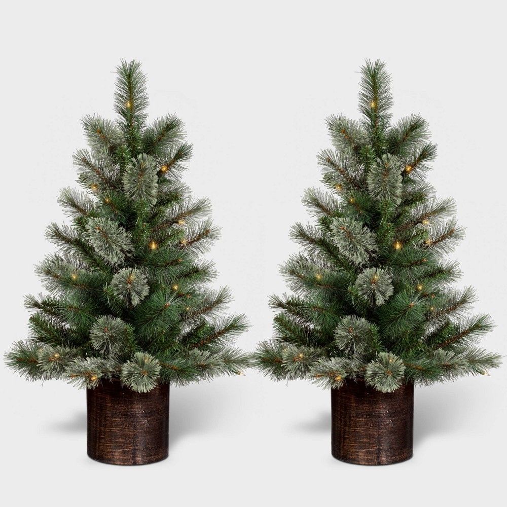 2pc 3' Pre-Lit Virginia Pine Potted Artificial Christmas Tree Clear Lights - Wondershop | Target