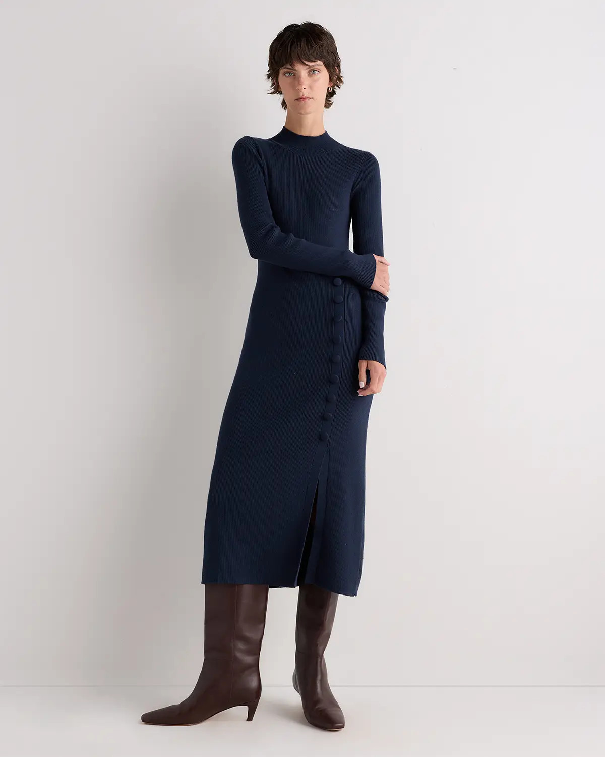 Cotton Cashmere Side Slit Midi Dress | Quince