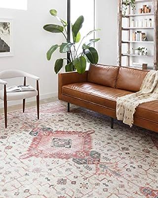 Loloi ll Skye Collection Printed Distressed Vintage Area Rug, 7'-6" x 9'-6", Ivory/Berry | Amazon (US)