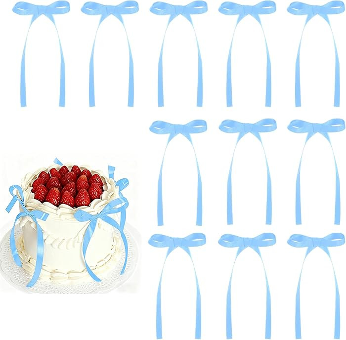 Amazon.com: 30 Pack Bow Cake Toppers Light Blue Ribbons Bows for Cake Coquette Themed Bow Cupcake... | Amazon (US)