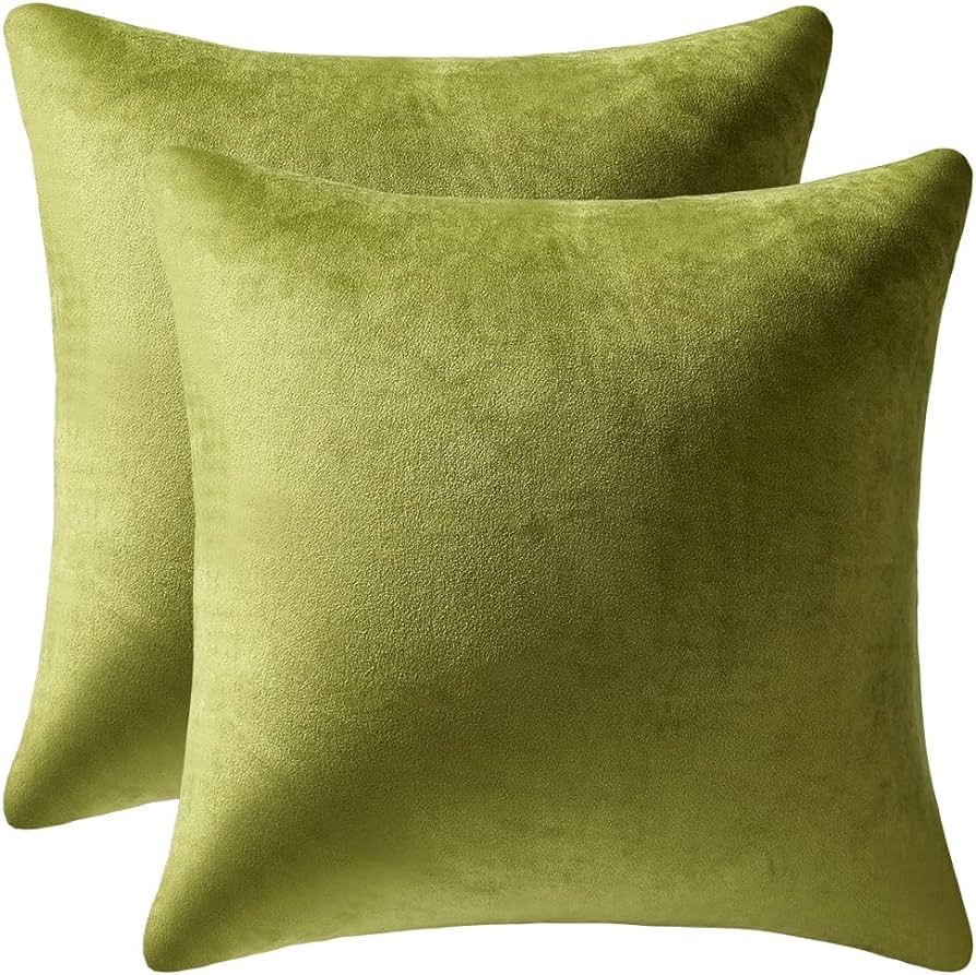DEZENE Couch Pillow Cases 20x20 Chartreuse: 2 Pack Cozy Soft Velvet Square Throw Pillow Covers fo... | Amazon (US)