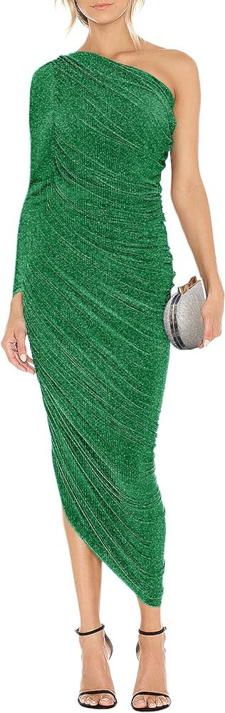 Gentlewarm Women's One Shoulder Cocktail Dress Glitter Sexy Ruched Bodycon Irregular Hem Prom For... | Amazon (US)