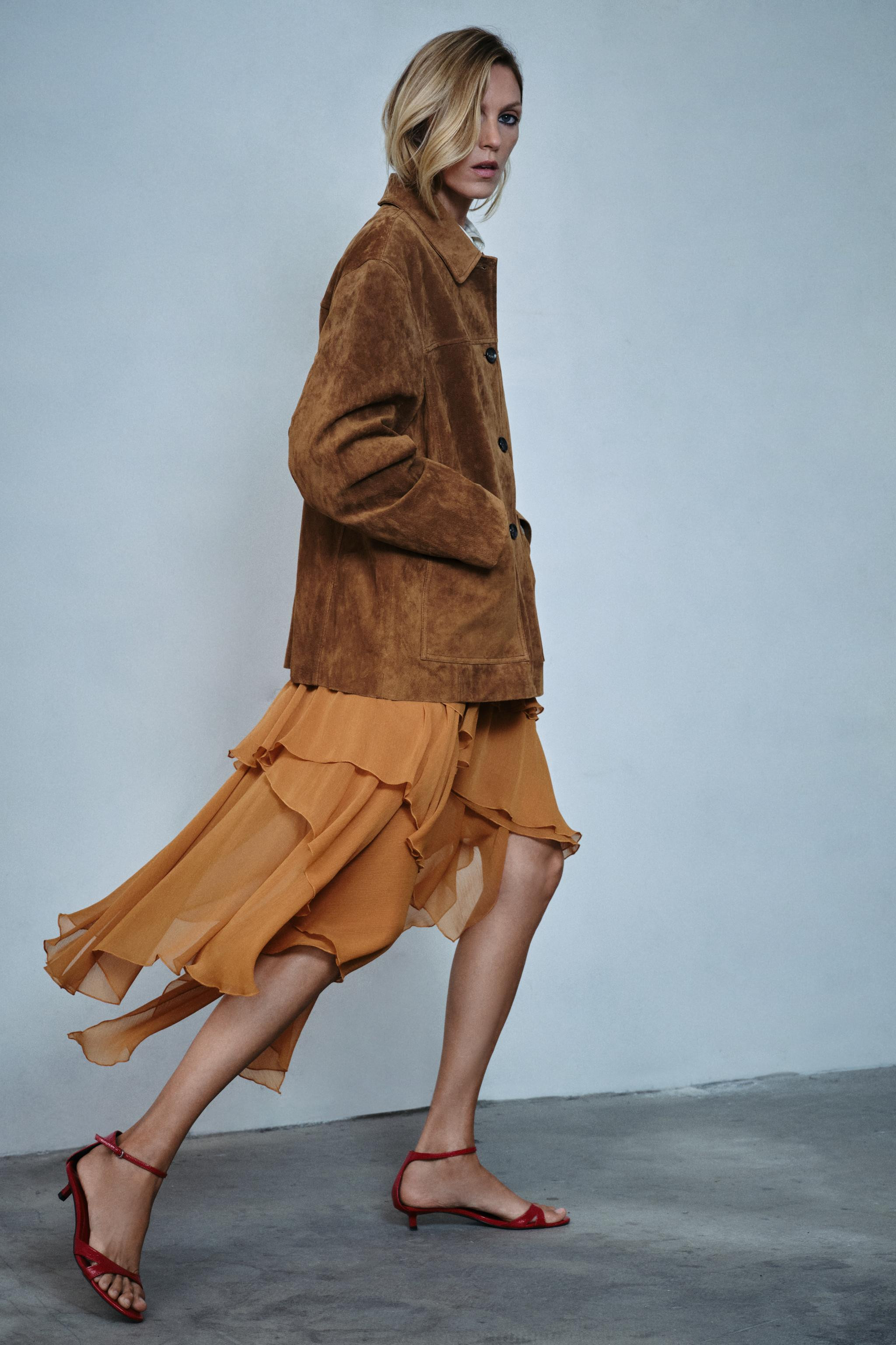 ZW COLLECTION ASYMMETRIC RUFFLE MIDI SKIRT | Zara UK