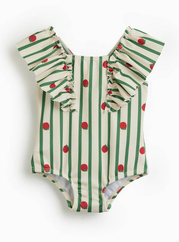 Cream Tomato Stripe Print Frill Swimsuit 12-18 months | Tu Clothing