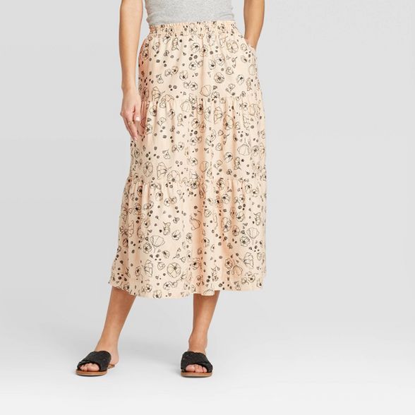 Women's Floral Print Mid-Rise Tiered Skirt - Universal Thread™ Cream | Target