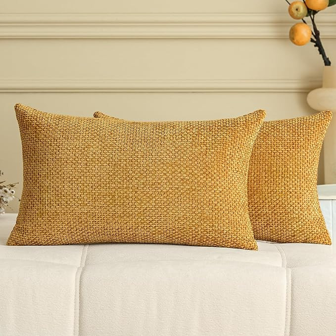 a moment Fall Mustard Yellow Chenille Throw Pillow Covers 12x20 Inch Pack of 2 Modern Decorative ... | Amazon (US)