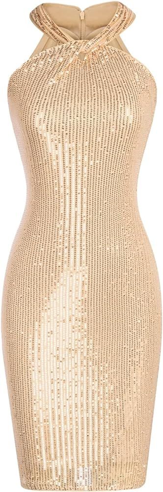 Amazon.com: GRACE KARIN Women Sparkly Sequin Dress Bodycon Party Dress Black Gold Velvet Sequin XL : | Amazon (US)