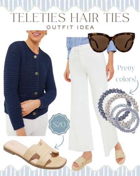 A chic, casual everyday look. Great for lunch with friends, a date night, kids school activities, or any spring day! Love the cut of these white ankle length jeans and this classic navy sweater. Pair with woven sandals (only $20), tortoise sunglasses, and blue Teleties hair ties. 

Classic style, preppy style, casual ootd, mom style, spring outfit idea, sale alert, Target finds, Tuckernuck 

#LTKfindsunder50 #LTKsalealert #LTKSeasonal