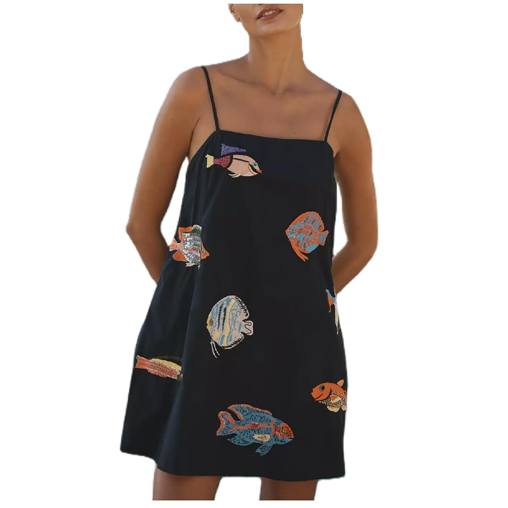 Women Boho Floral Mini Cami Dress Spaghetti Strap Backless Flowy Sling Dress Cute Graphic Summer ... | Amazon (US)