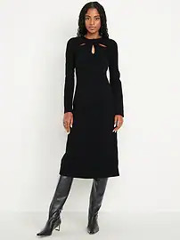 Long-Sleeve Twist-Neck Midi Dress | Old Navy (US)
