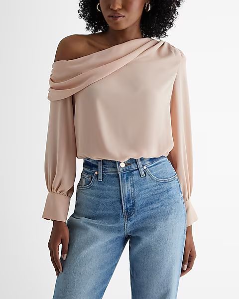 Off The Shoulder Draped Balloon Sleeve Bodysuit | Express