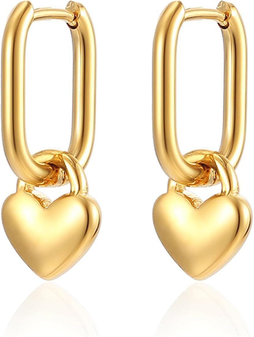 JINEAR Gold Dangle Earrings for Women, 18K Gold Filled Dainty Tiny Heart Drop Dangle Earrings Cut... | Amazon (US)