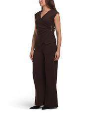 2Pc V-Neck Top With Side Metal Clasp And Wide Leg Pants Set For Women, Spandex/Polyester/Gold | TJ Maxx
