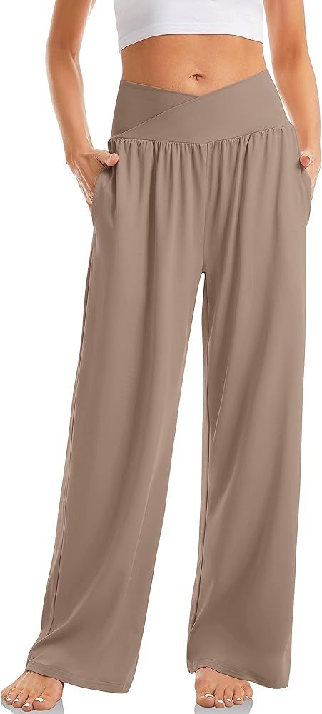 TARSE Women's Wide Leg Casual Loose Pants Yoga Sweatpants Comfy Crossover High Waisted Lounge Paj... | Amazon (US)