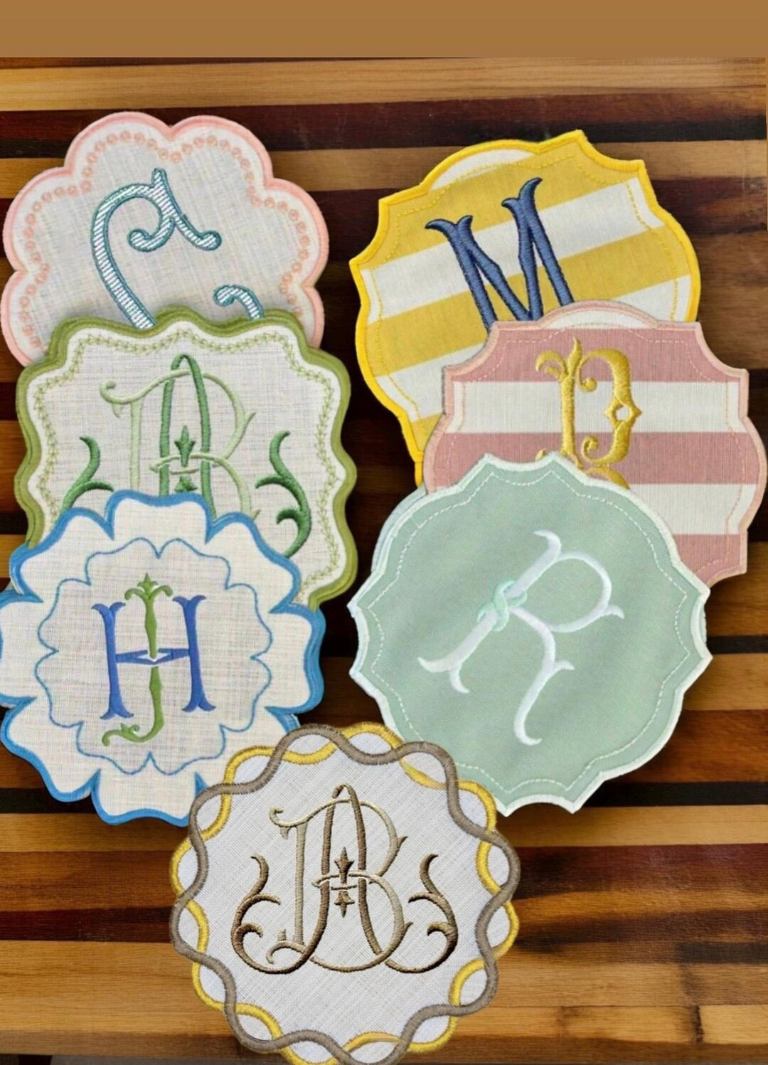 Monogrammed Scalloped Edge Cocktail Napkins Coasters Housewarming Embroidered Host Gift Brodées ... | Etsy (US)