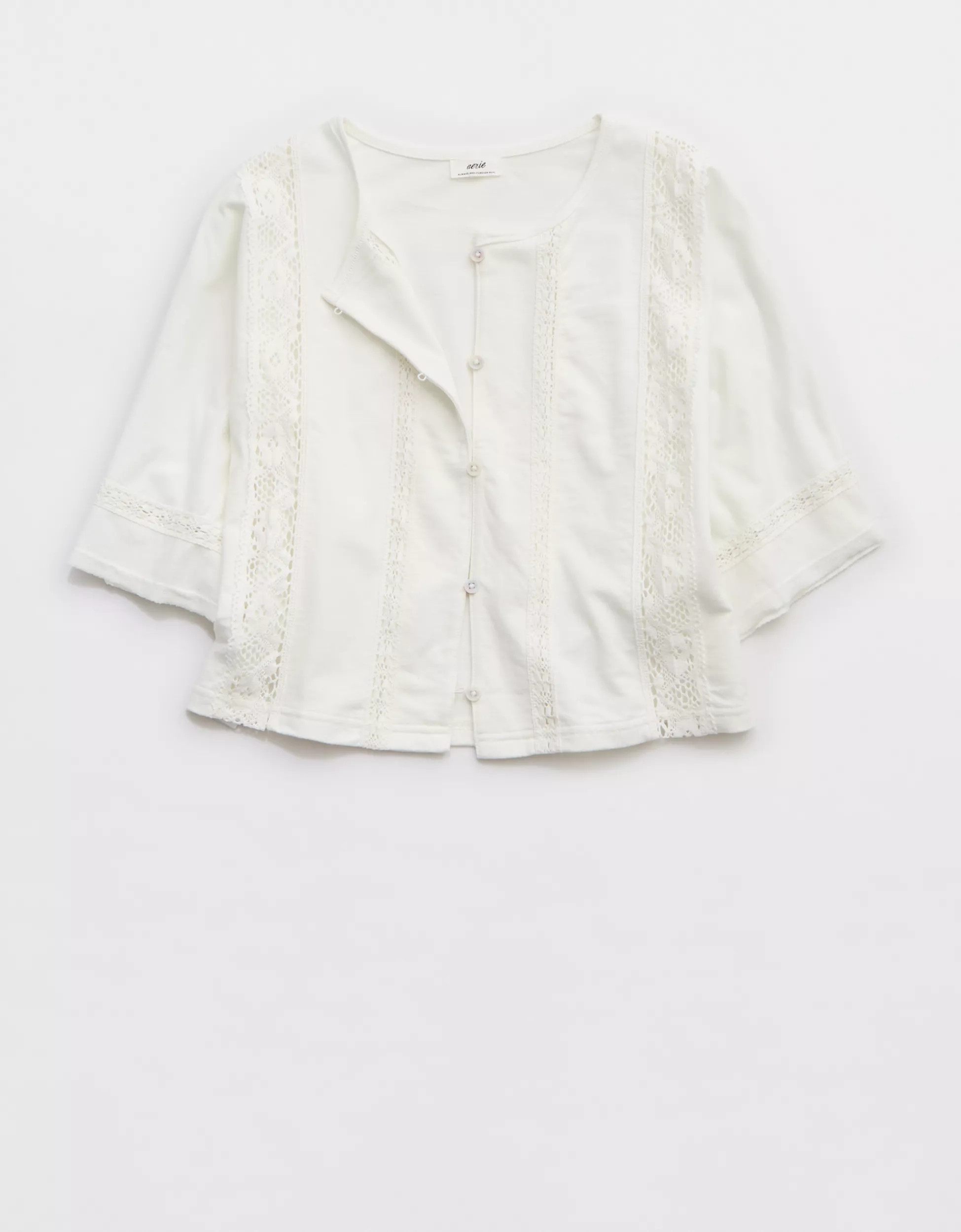 Aerie Short Sleeve Crochet Cardi | American Eagle Outfitters (US & CA)