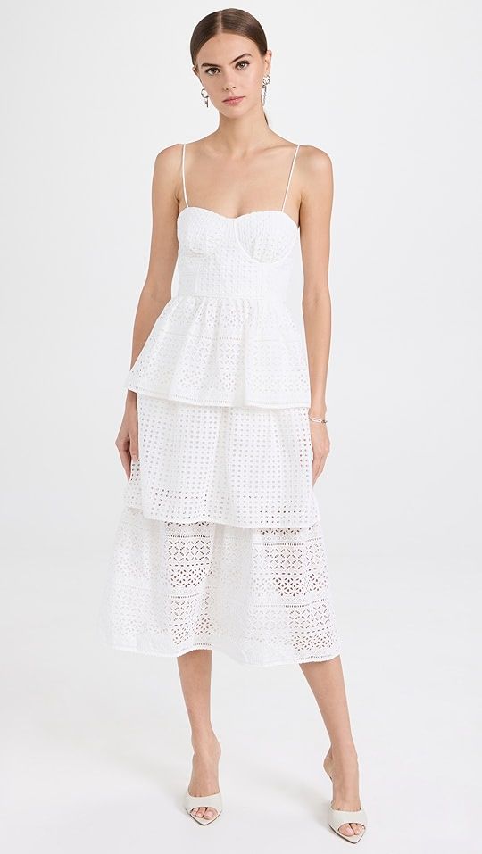 Self Portrait White Broderie Anglaise Midi Dress | SHOPBOP | Shopbop