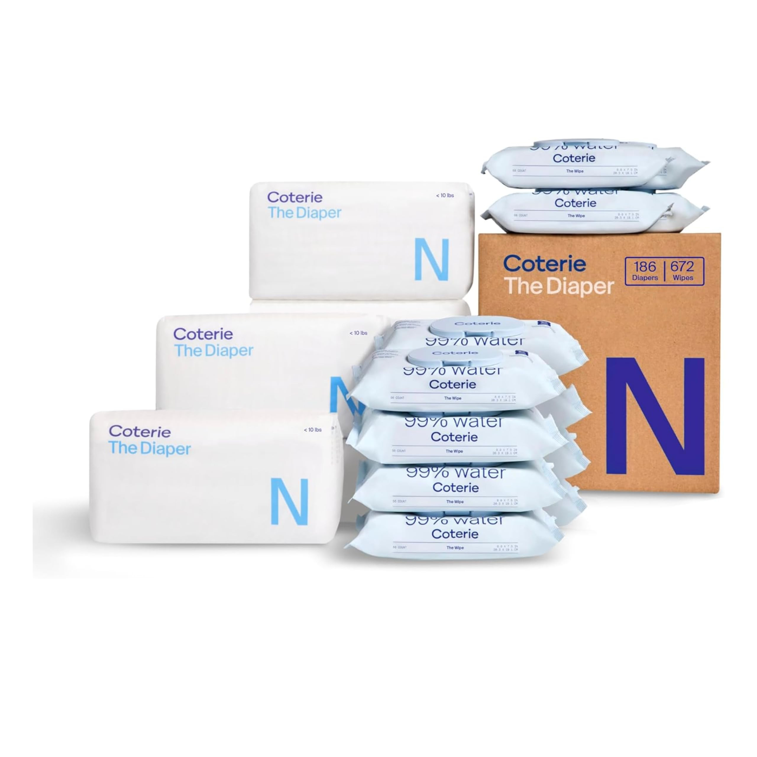 Coterie Baby Wipes + Diapers Kit, Size Newborn Diapers (186 Count) & 12 Pack (672 Count) Baby Wip... | Amazon (US)
