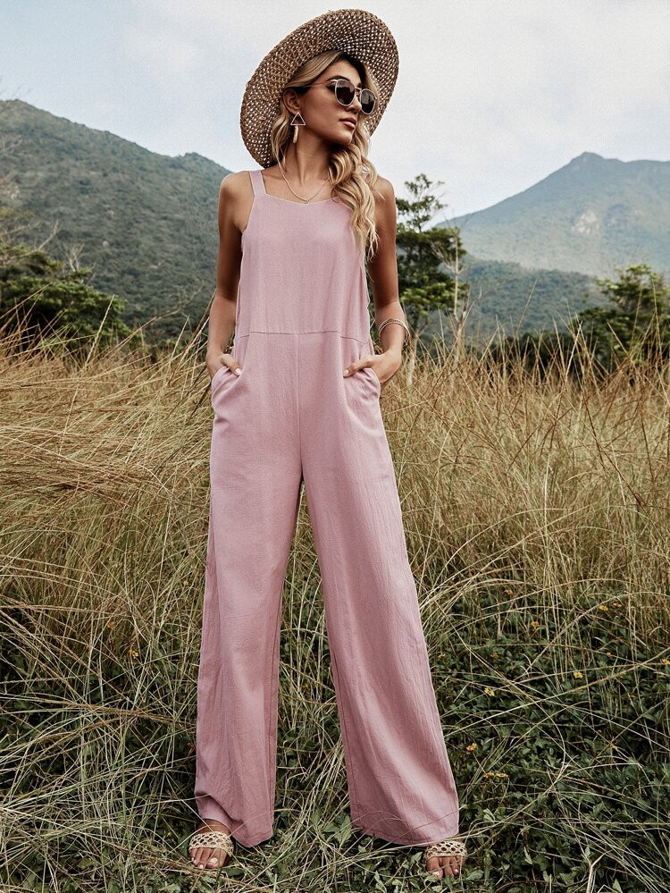 Wide Leg Slant Pocket Cami Jumpsuit | SHEIN