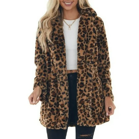 Stichou Women's Winter Long Jacket Open Front Coat Cardigan Vintage Western Coats Faux Fur Trim Parka Outerwear with Pockets Brown 2XL | Walmart (US)